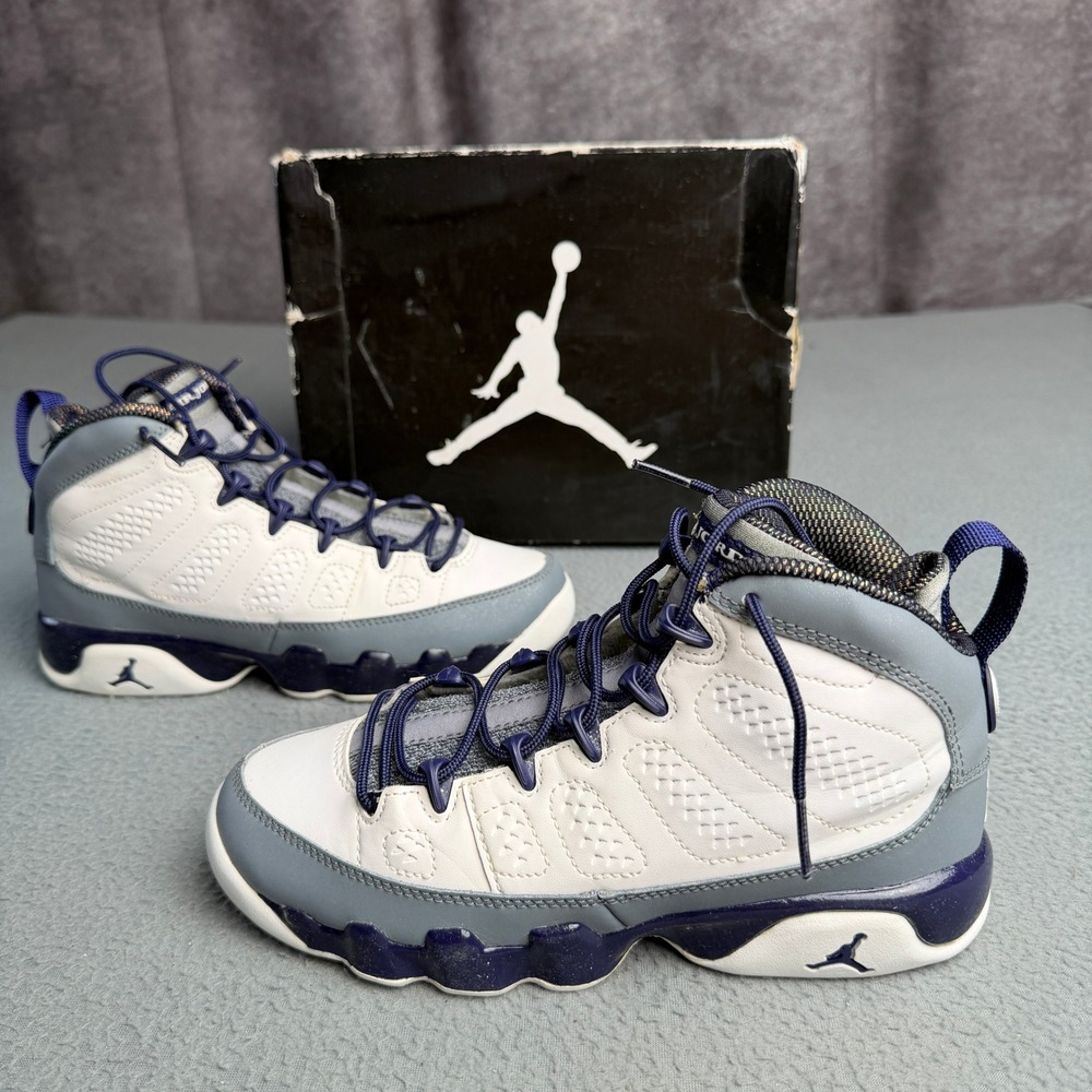 Jordan 9 Retro GS White Imperial Purple Cool Grey Kids Shoes 537736-109 4.5Y